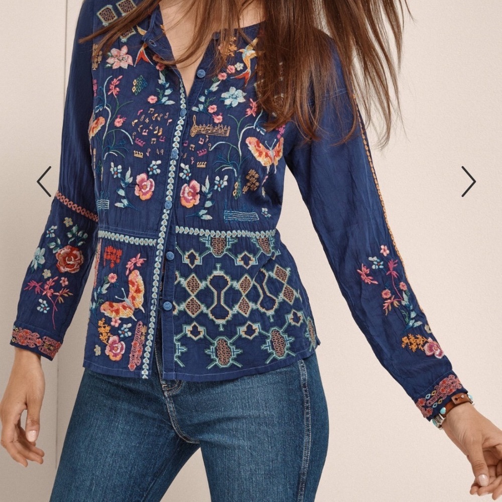 Johnny Was Catina Blouse Button Tunic Shirt Womens XL floral nature embroidered - Picture 2 of 14